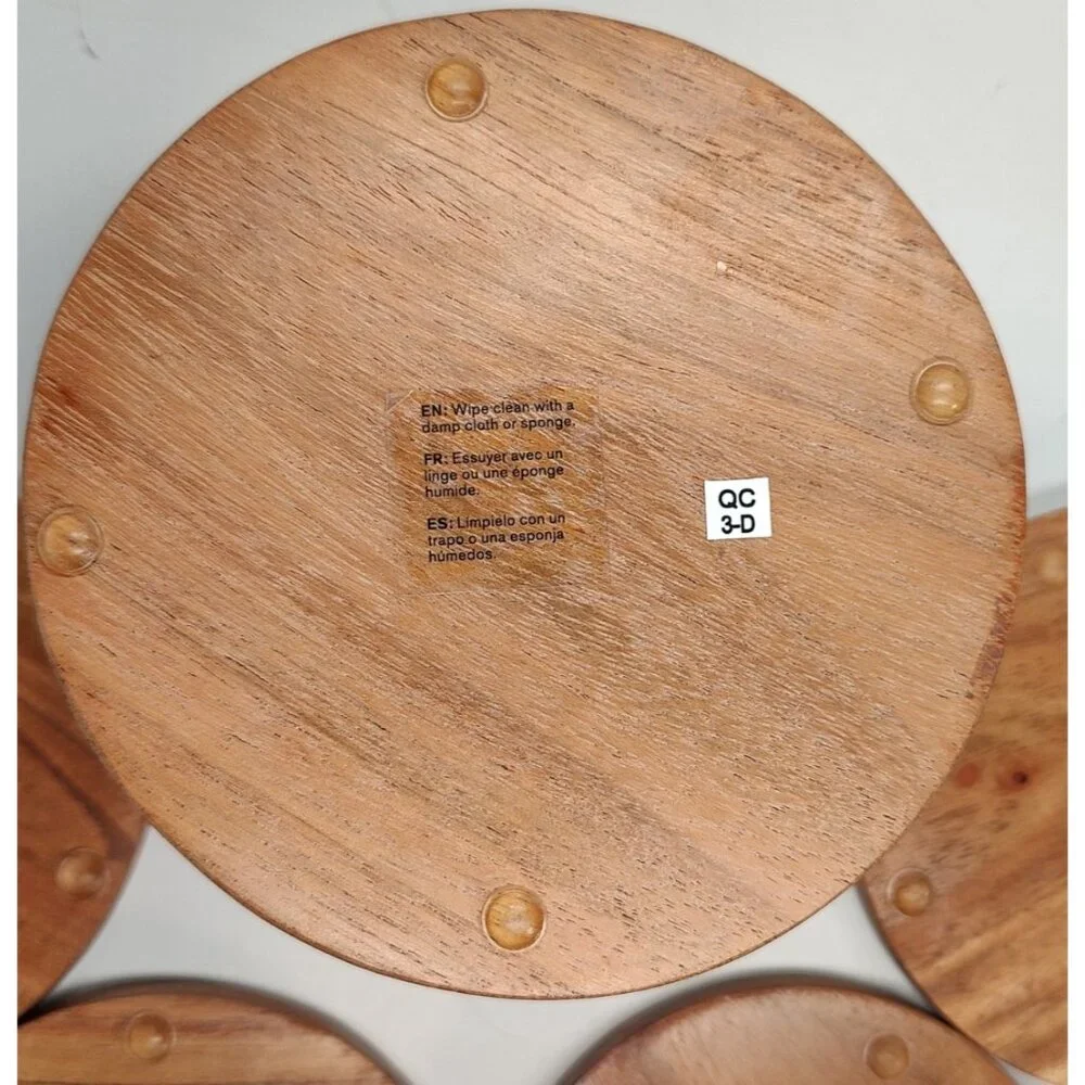Etched B Monogram Wood Coasters Set with White Heavy Marble Holder Wood Base